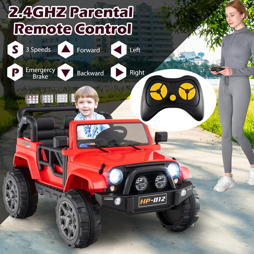OLAKIDS 2 Seater Ride on Truck, 12V Battery Powered Electric Vehicle for Kids with Remote Control