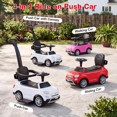 OLAKIDS Licensed Fiat 500X Push Car for Toddlers 4 in 1 Kids Ride on Toys
