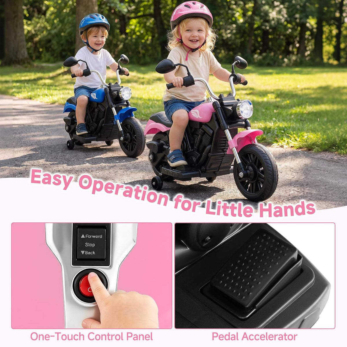 OLAKIDS 6V Kids Motorcycle, Electric Toddler Bike with Training Wheels Indoor Outdoor Ride on Toy
