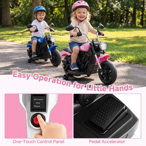 OLAKIDS 6V Kids Motorcycle, Electric Toddler Bike with Training Wheels Indoor Outdoor Ride on Toy
