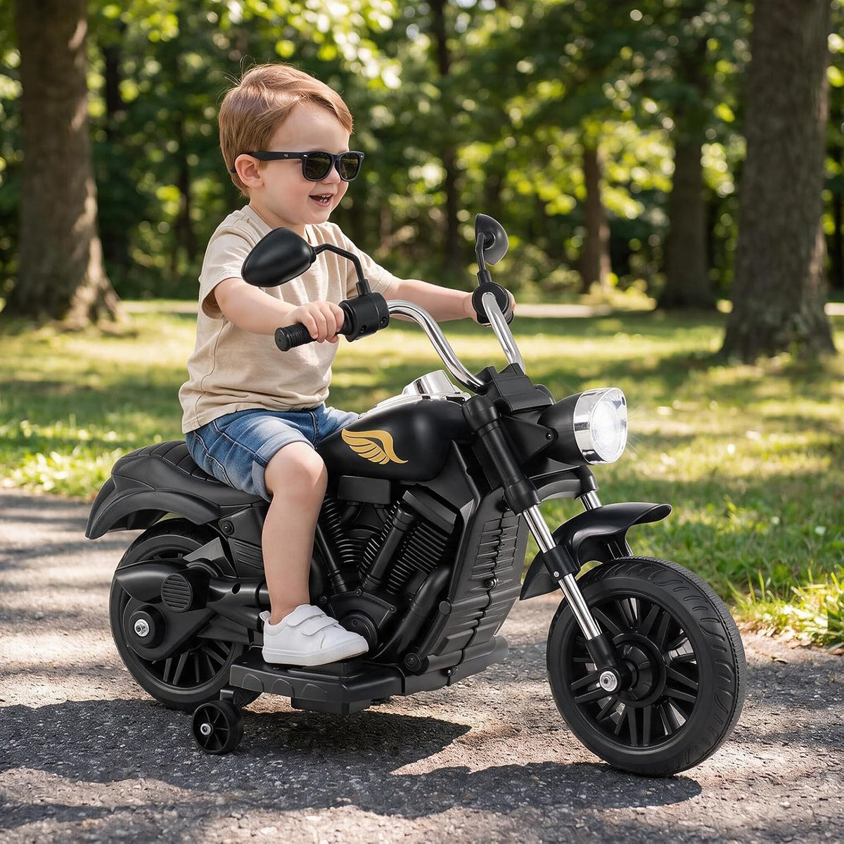 OLAKIDS 6V Kids Motorcycle, Electric Toddler Bike with Training Wheels Indoor Outdoor Ride on Toy