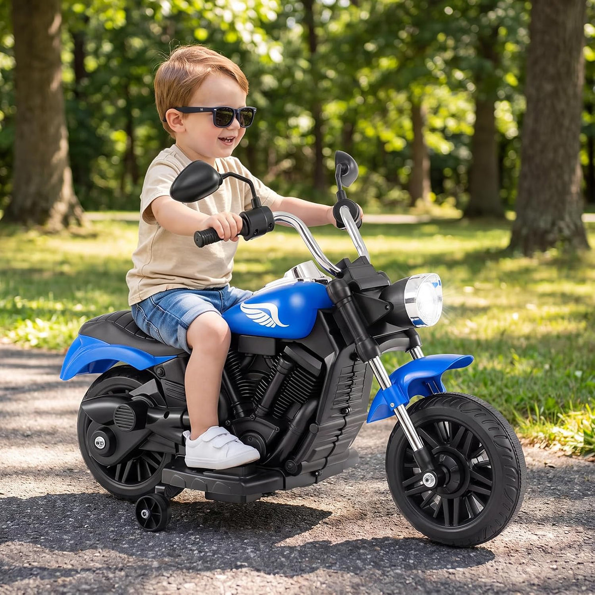 OLAKIDS 6V Kids Motorcycle, Electric Toddler Bike with Training Wheels Indoor Outdoor Ride on Toy