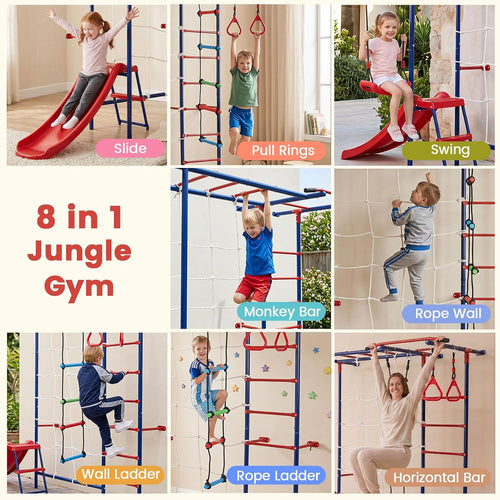 Olakids 8 in 1 Swedish Ladder, Kids Indoor Outdoor Jungle Gym Playground for Toddlers Adults
