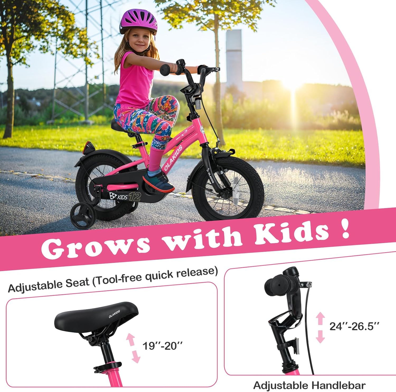 Olakids Kids Bike 12-18 Inch with Training Wheels, Dual Brakes, Adjustable Seat & Handlebar for Boys Girls