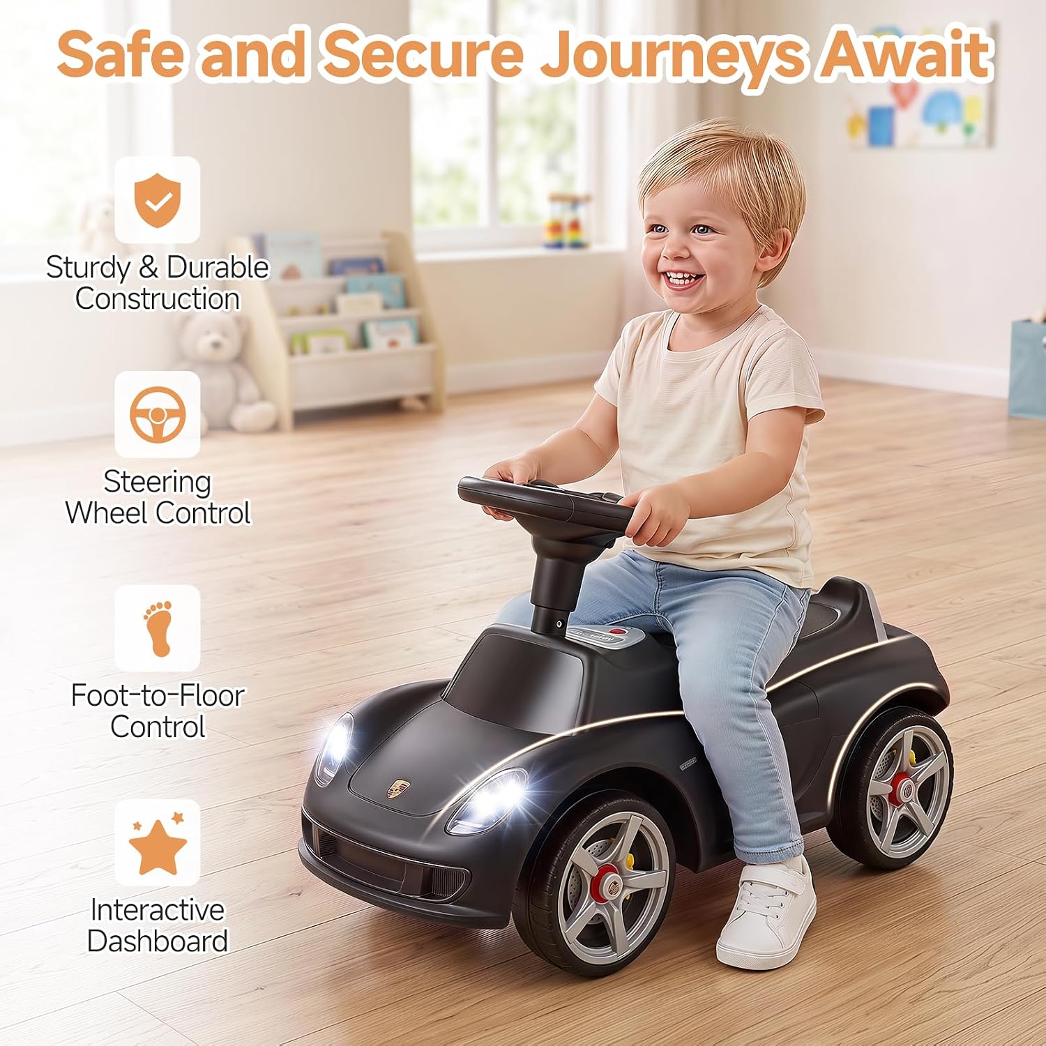 OLAKIDS Licensed Push Car for Toddlers, Foot to Floor Ride on Toy for Boys Girls 1.5-5 Years
