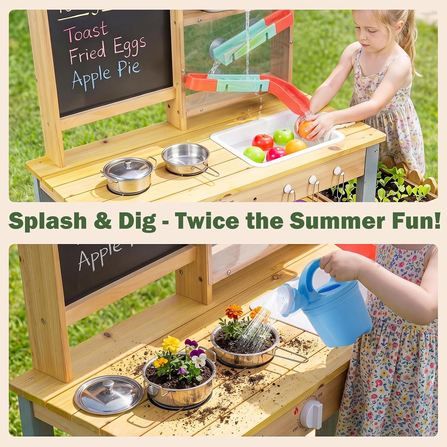 OLAKIDS Wooden Mud Kitchen for Kids Outdoor Play Monteeori Toys for Toddlers Ages 3+