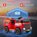 OLAKIDS 12V Ride on Fire Truck with Water Gun, Tank, Megaphone, Siren, Alarm Lamps, Shovel, Remote Control, Music, Aged 3+ Years