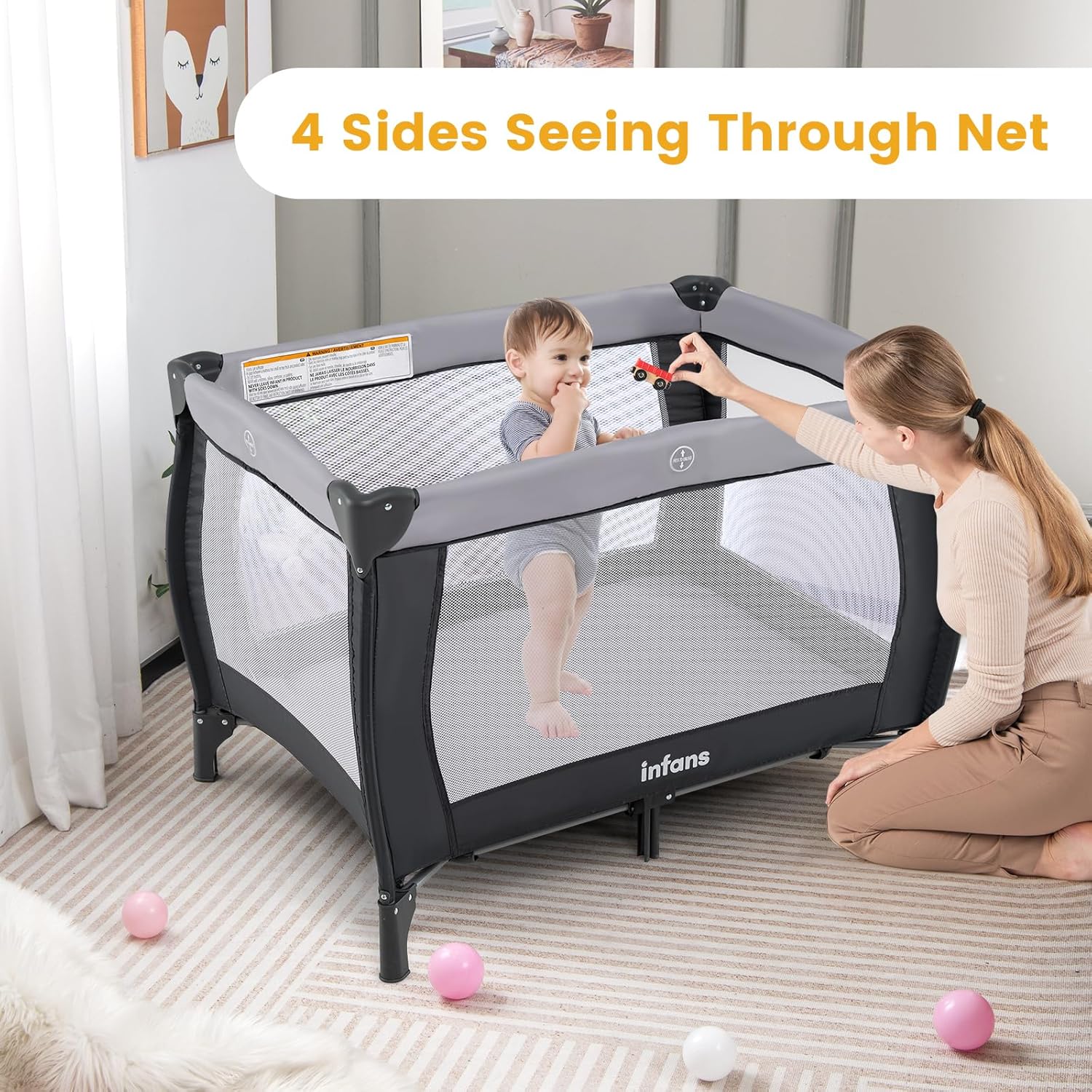 INFANS 4 in 1 Pack and Play, Portable Baby Kid Infant, Travel Playard with Bassinet