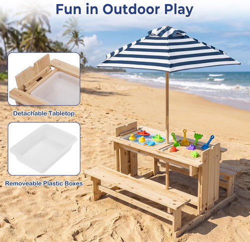 Olakids 4 in 1 Kids Picnic Table with Sand and Water Sensory Bins