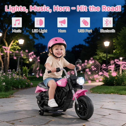 OLAKIDS 6V Kids Motorcycle, Electric Toddler Bike with Training Wheels Indoor Outdoor Ride on Toy