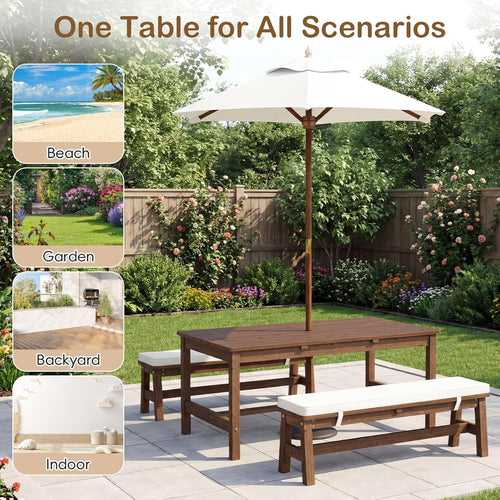 Olakids Kids Picnic Table, Outdoor Wooden Bench Set with Removable Cushions Adjustable Foldable Umbrella