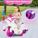 OLAKIDS 2 in 1 Ride on Motorcycle and Horse, Unicorn 6V Battery Powered Ride on Toy  Aged 3-6 Years