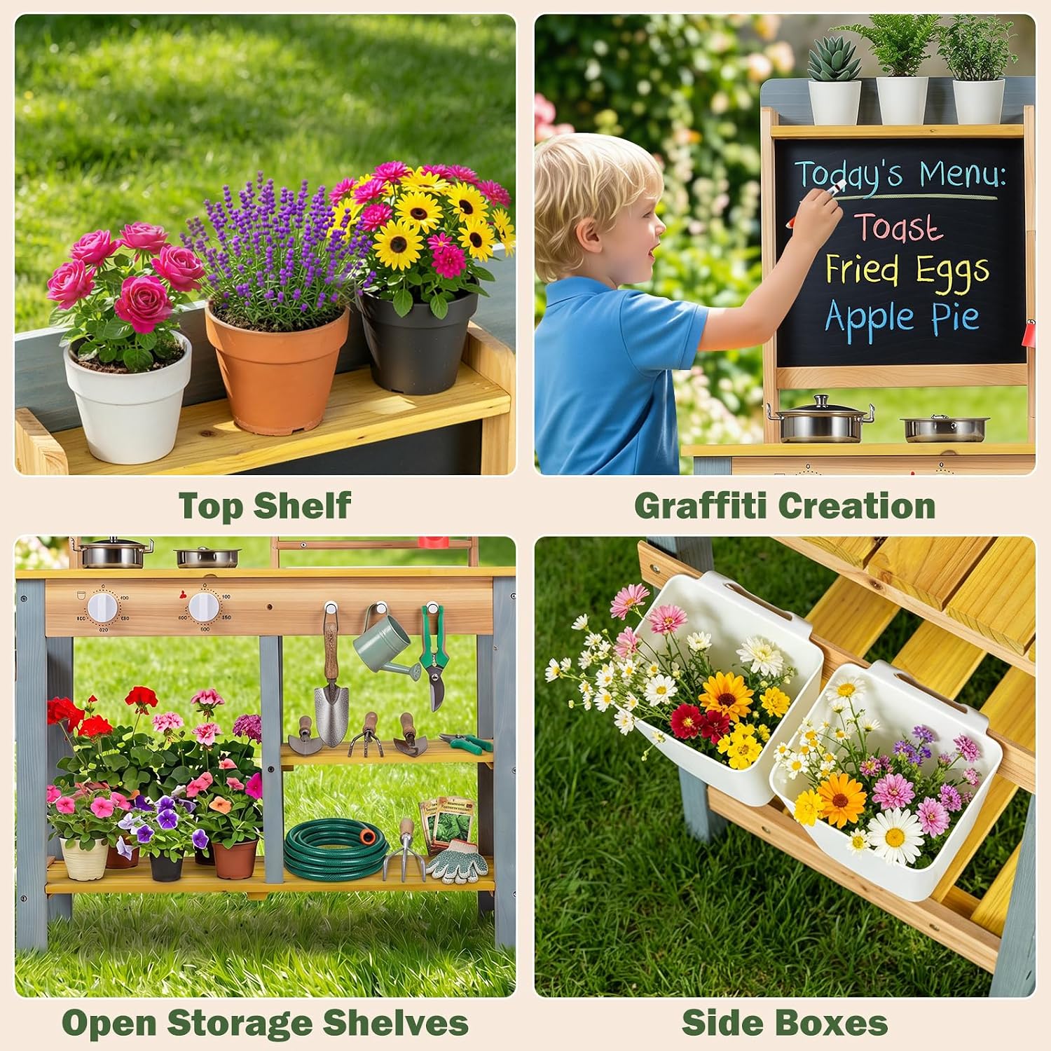 OLAKIDS Wooden Mud Kitchen for Kids Outdoor Play Monteeori Toys for Toddlers Ages 3+