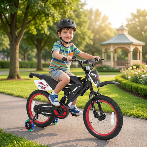 Olakids 12/16 Inch Motorcycle Kids BMX Bike with Light Training Wheels & Suspension