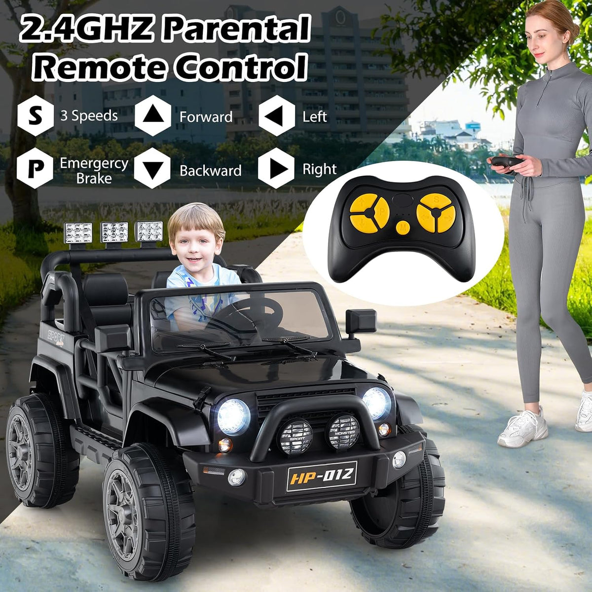 OLAKIDS 2 Seater Ride on Truck, 12V Battery Powered Electric Vehicle for Kids with Remote Control