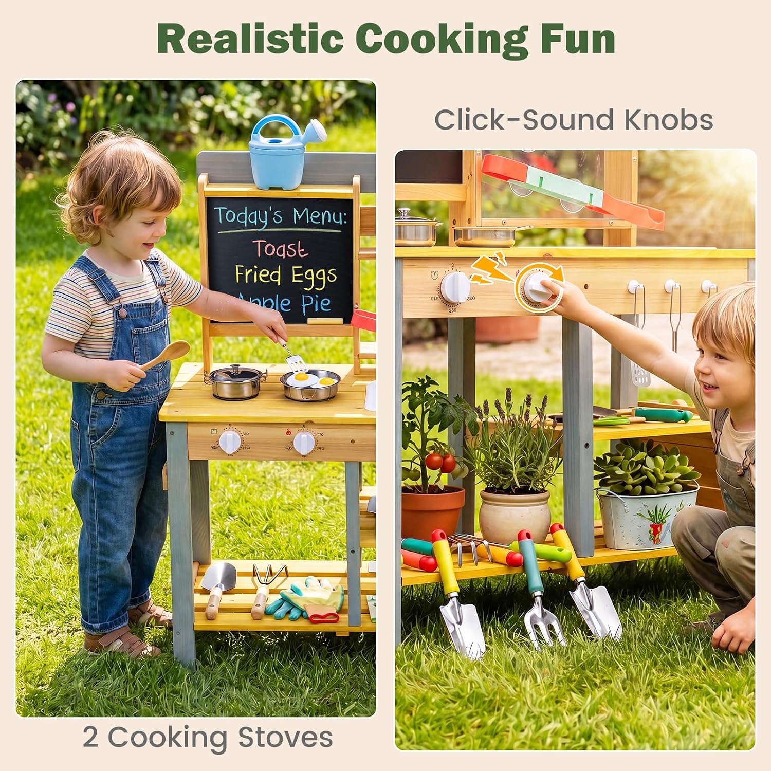 OLAKIDS Wooden Mud Kitchen for Kids Outdoor Play Monteeori Toys for Toddlers Ages 3+