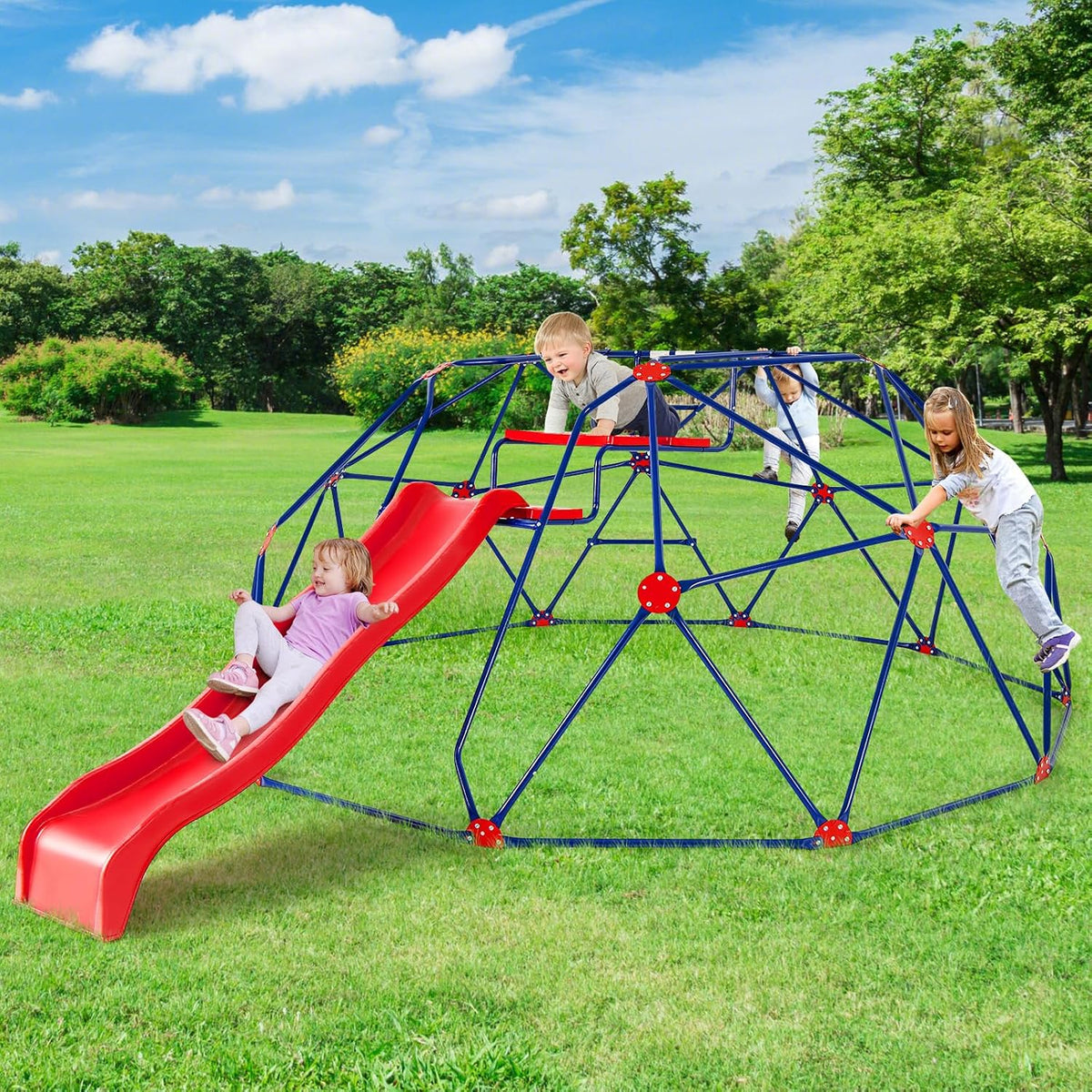 Olakids Climbing Dome with Slide, Kids Outdoor Jungle Gym Geometric Dome Climber