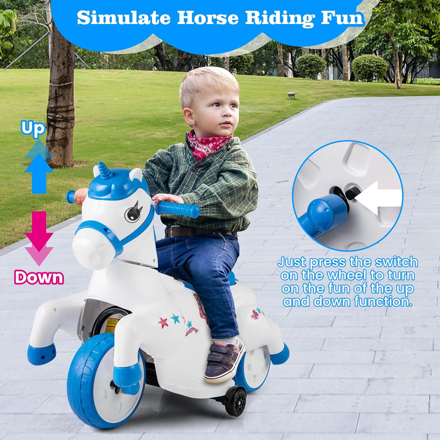 OLAKIDS 2 in 1 Ride on Motorcycle and Horse, Unicorn 6V Battery Powered Ride on Toy  Aged 3-6 Years