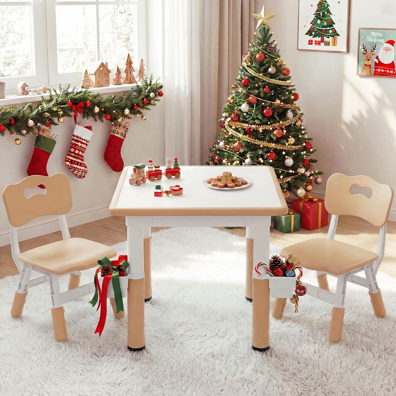 Olakids Kids Table and 2 Chair Set Children Furniture for Arts Crafts Learning Drawing