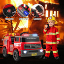 OLAKIDS 12V Ride on Fire Truck with Water Gun, Tank, Megaphone, Siren, Alarm Lamps, Shovel, Remote Control, Music, Aged 3+ Years