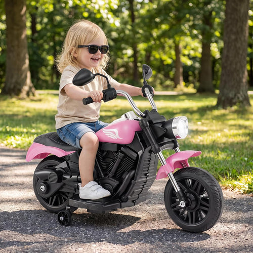 OLAKIDS 6V Kids Motorcycle, Electric Toddler Bike with Training Wheels Indoor Outdoor Ride on Toy