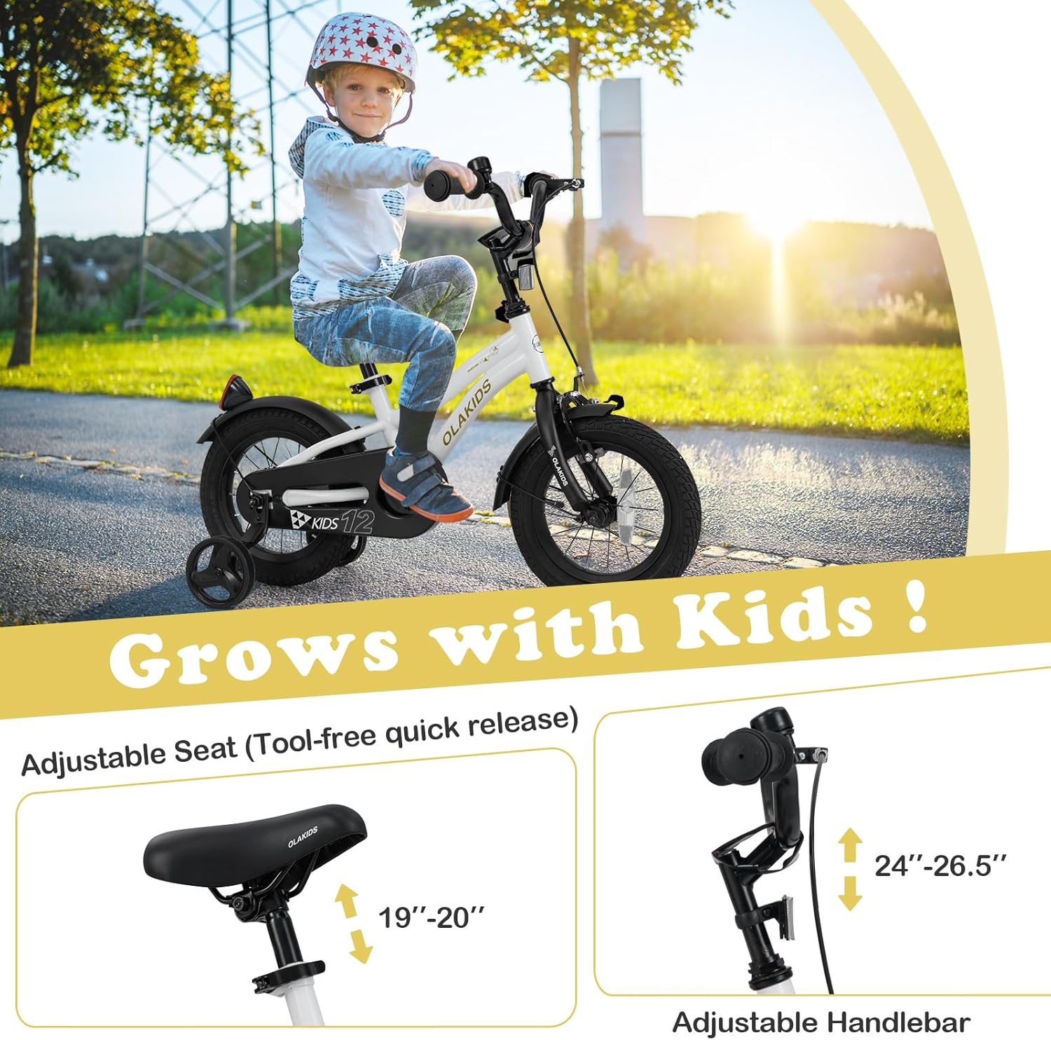 Olakids Kids Bike 12-18 Inch with Training Wheels, Dual Brakes, Adjustable Seat & Handlebar for Boys Girls