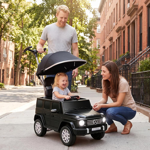 OLAKIDS Licensed Push Car for Toddlers, Outdoor Ride on Toy with Parent Control Handle, Adjustable Canopy, Horn, LED Lights for 3+ Years