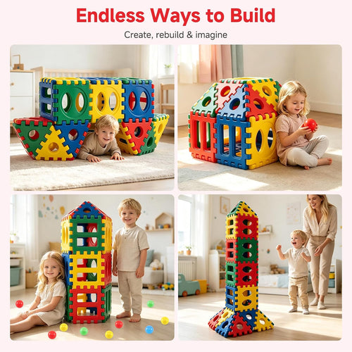Olakids 32 Pieces Big Waffle Building Blocks for Toddlers