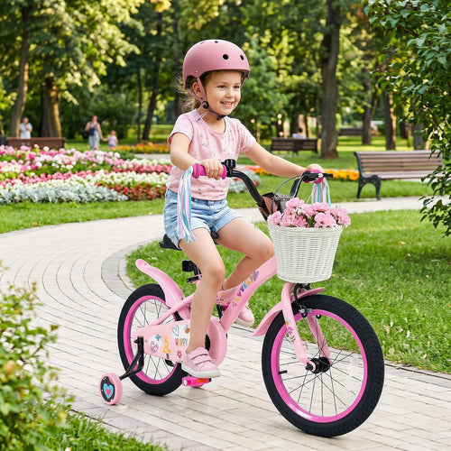 Olakids Kids Bike, 12 14 16 18 Inch Sweet Heart Theme Girls Bicycle with Training Wheels