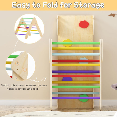 Olakids Pikler Triangle Set 7 in 1 Climbing Toys for 1-3 Inside Foldable Wood Montessori Jungle Gym
