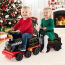 OLAKIDS 6V 2-Seater Ride on Train with Carriage, Storage, Train Whistle, Music, Lights for 18 Months+