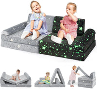 INFANS Modular Kids Play Couch, 8 PCS Fluorescent Toddler Creative Sectional Fort Building Sofa for Playroom, Bedroom