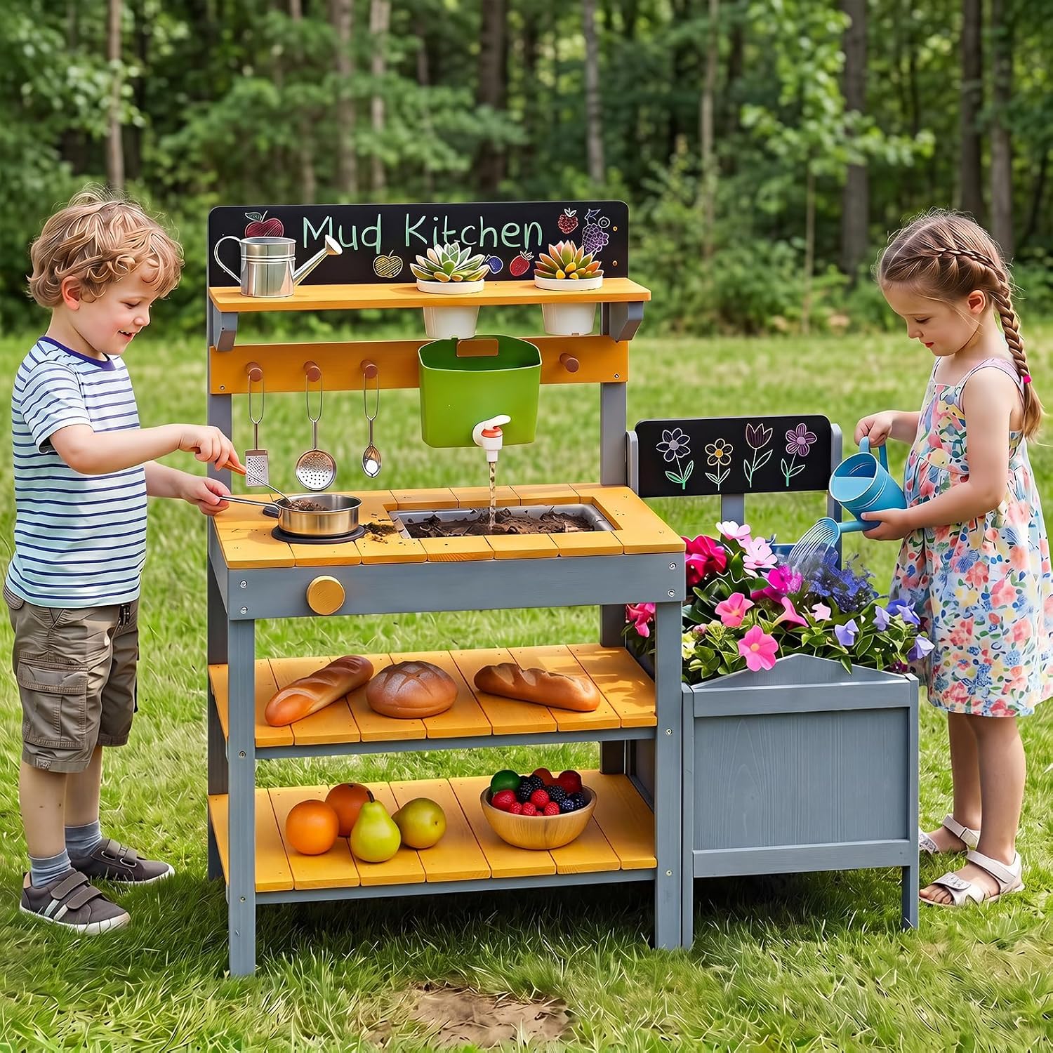 OLAKIDS Mud Kitchen for Kids Outdoor Play Sensory Toys for Toddlers Ages 3+