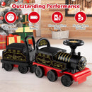 OLAKIDS 6V 2-Seater Ride on Train with Carriage, Storage, Train Whistle, Music, Lights for 18 Months+