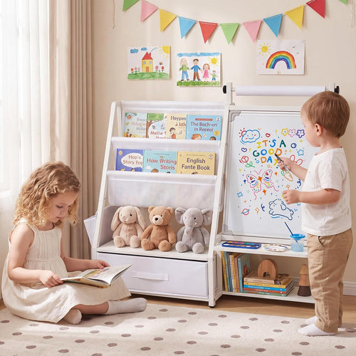OLAKIDS 4 in 1 Easel for Kids, Toddler Bookshelf and Toy Storage Organizer