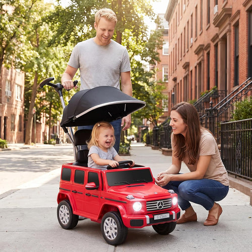 OLAKIDS Licensed Push Car for Toddlers, Outdoor Ride on Toy with Parent Control Handle, Adjustable Canopy, Horn, LED Lights for 3+ Years