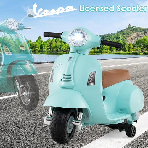 Licensed Vespa Scooter Kids Motorcycle by OLAKIDS, 6V Ride on Electric Motorcycle with Training Wheels