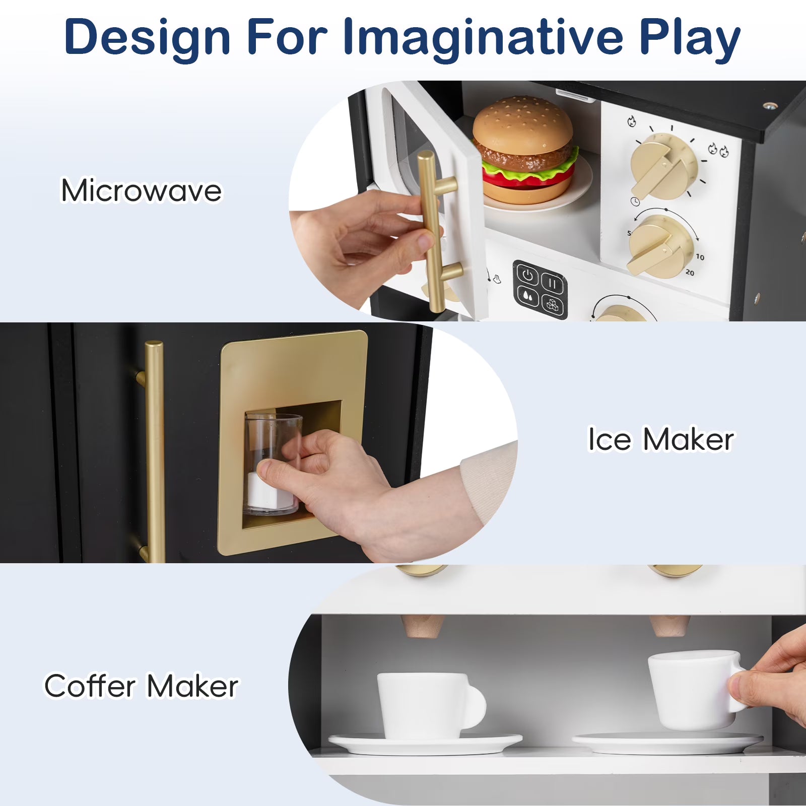 OLAKIDS Kids Kitchen Playset, Wooden Pretend Play Kitchen with Realistic Light Sound 14 Accessories, Toddler Cooking Toy for Boys Girls Aged 3+