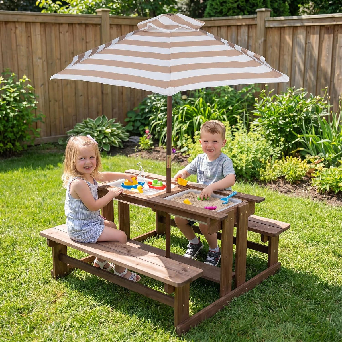 Olakids 4 in 1 Kids Picnic Table with Sand and Water Sensory Bins