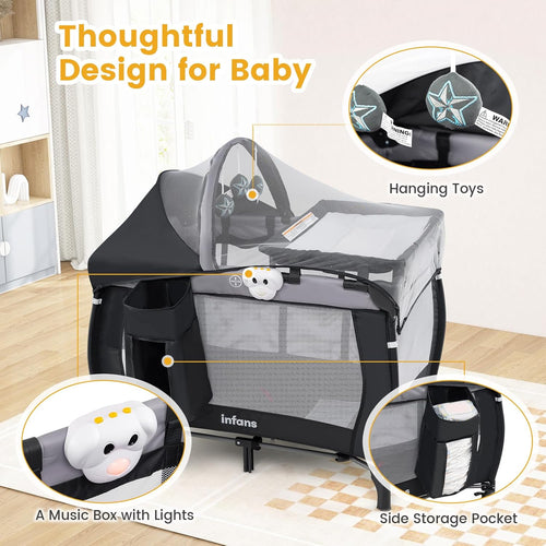 INFANS 4 in 1 Pack and Play, Portable Baby Kid Infant, Travel Playard with Bassinet
