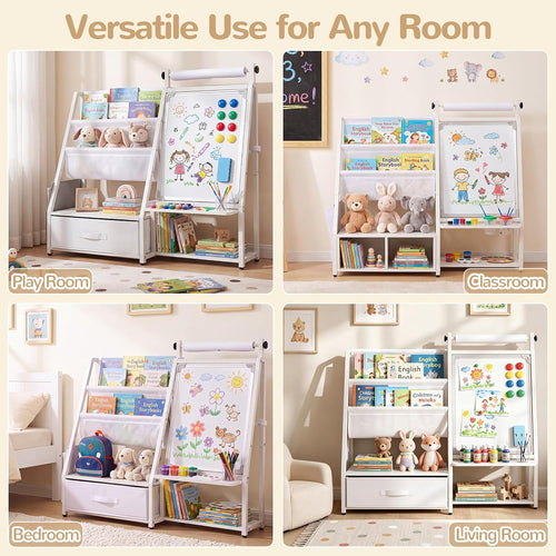 OLAKIDS 4 in 1 Easel for Kids, Toddler Bookshelf and Toy Storage Organizer