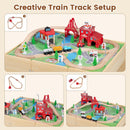 OLAKIDS Train Table, 63 PCS Wooden Kids Activity Toy with Storage Drawer