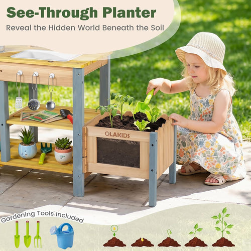 OLAKIDS Wooden Mud Kitchen for Kids Outdoor Play Monteeori Toys for Toddlers Ages 3+