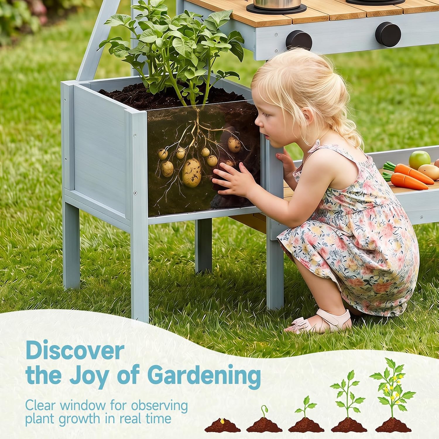 OLAKIDS Outdoor Wooden Mud Kitchen Toddler Montessori Backyard Pretend Toy Set