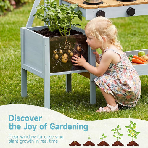 OLAKIDS Outdoor Wooden Mud Kitchen Toddler Montessori Backyard Pretend Toy Set