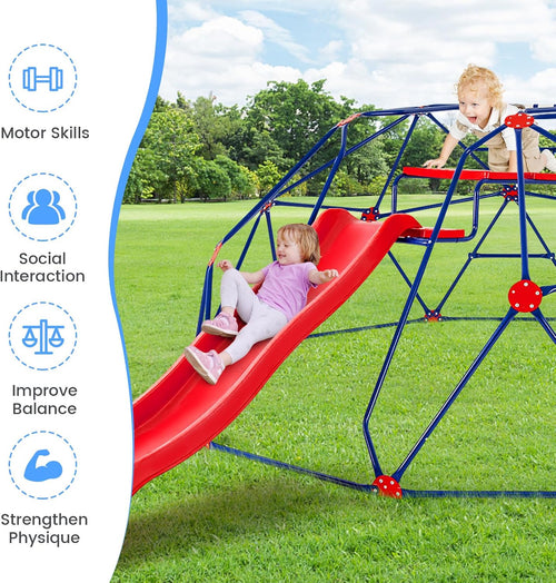 Olakids Climbing Dome with Slide, Kids Outdoor Jungle Gym Geometric Dome Climber