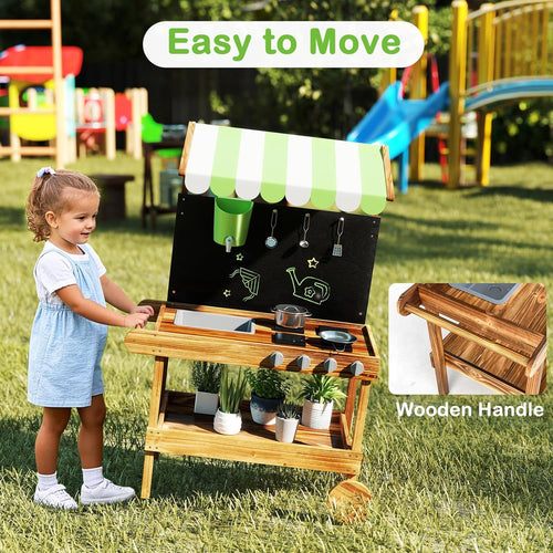 OLAKIDS Mud Kitchen, Outdoor Play Kitchen with Drawing Board, Real Water Flow, Removable Sink, Storage, Cooking Accessories,for Boys Girls Ages 3+