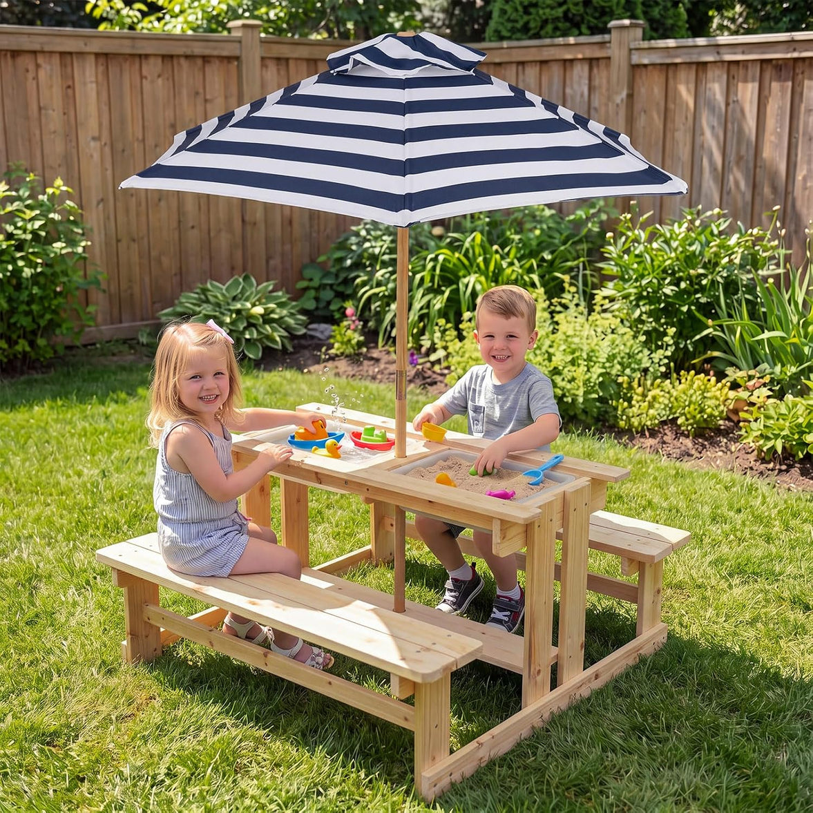 Olakids 4 in 1 Kids Picnic Table with Sand and Water Sensory Bins