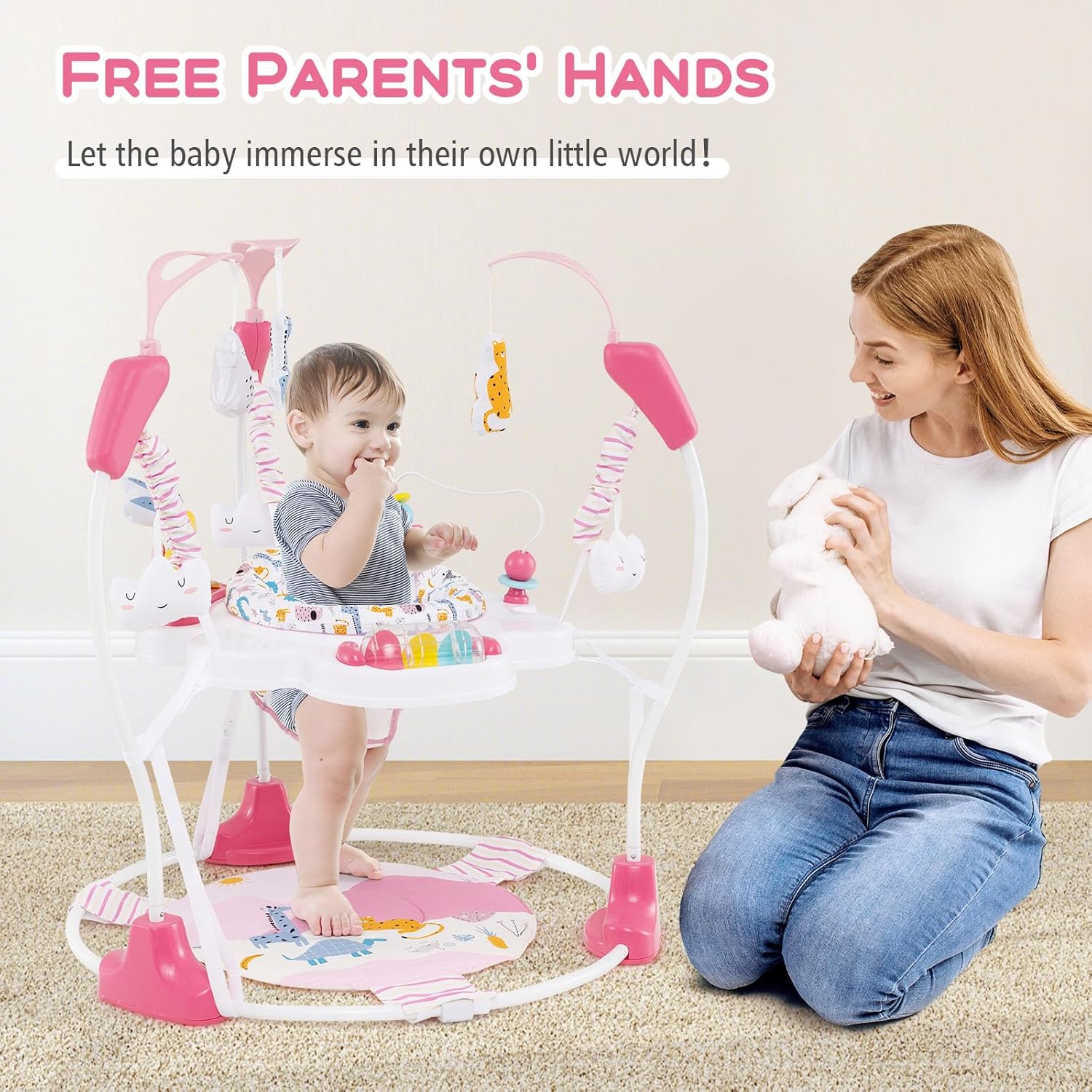 INFANS 3-in-1 Baby Activity Center, Jumper & Bouncer, Music, Lights, 360° Rotating Seat, 3 Adjustable Heights, Learning Toys for 6-12 Months