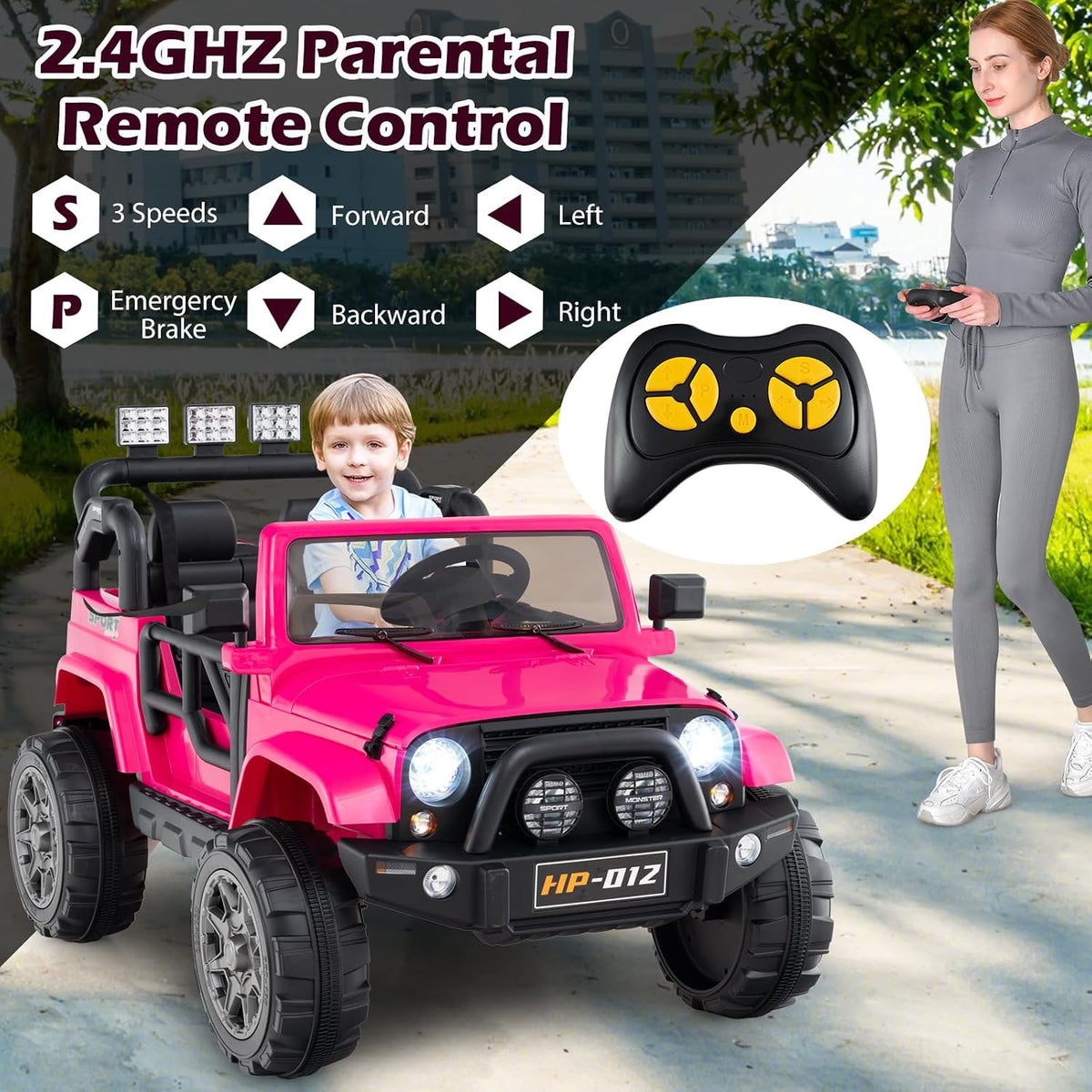 OLAKIDS 2 Seater Ride on Truck, 12V Battery Powered Electric Vehicle for Kids with Remote Control